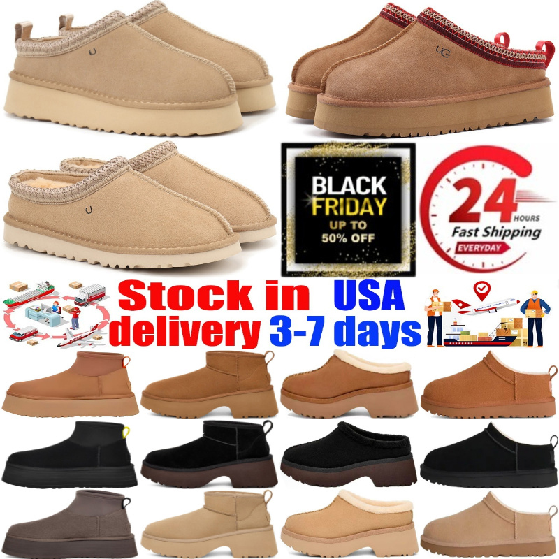 Tasman boots tazz mustard chestnut sand fur slides Australia classic ultra mini platform boot winter snow slippers men women designer booties suede upper wool boot 9