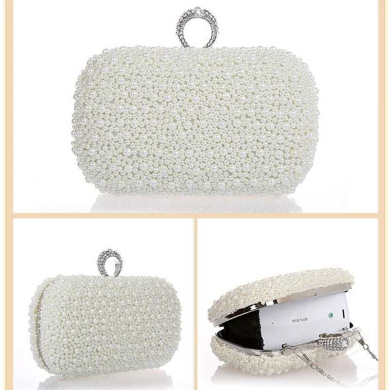 New imitation pearl ring dinner bag handstitched beaded evening bag Ladies fashion highgrade clutch bag Bridal evening bag H251027