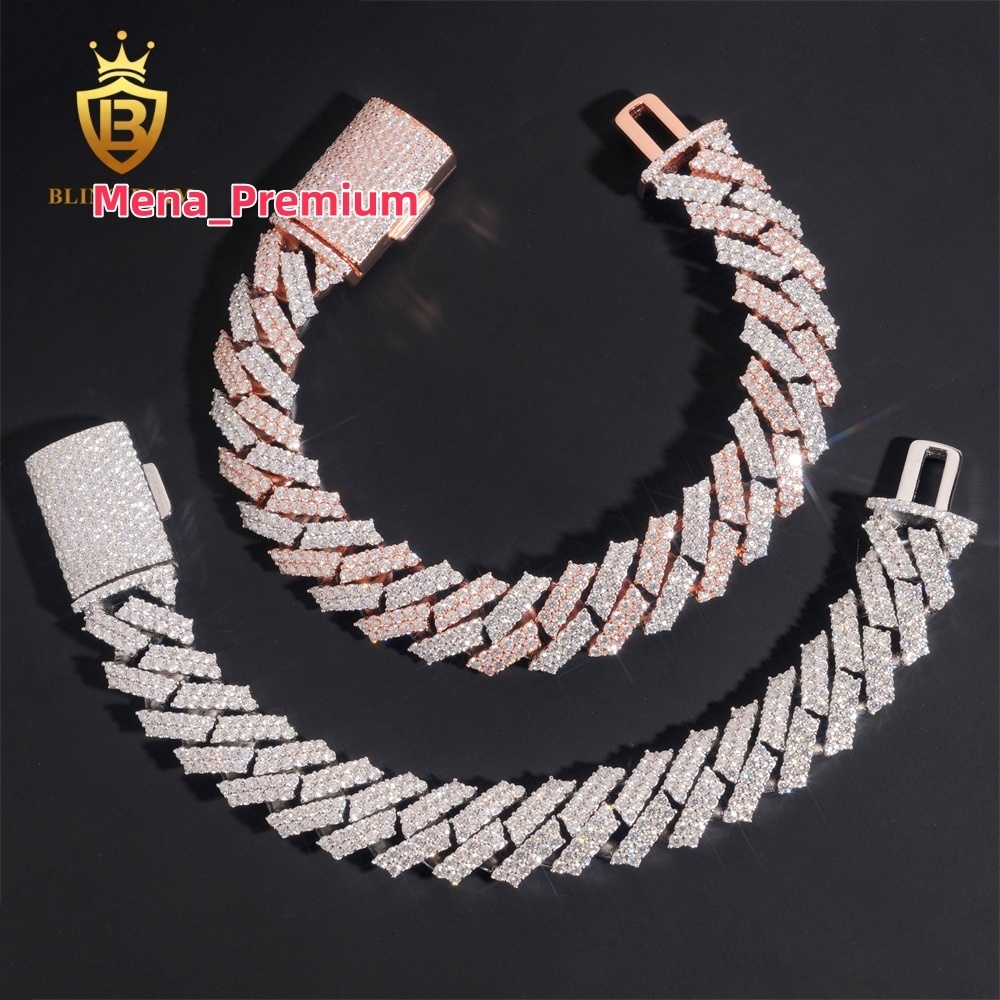 Hot Sale VVS Moissanite Cuban Link Chain Bracelet Men 15mm Pass Diamond Tester Hip Hop 925 Iced Out Jewelry Rose Gold
