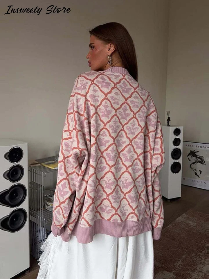 Fashion Letter Jacquard Knit Pullover Women Oversize Long Sleeve Oneck Classic Sweater 2025 Autumn Lady Casual Outerwear 251027