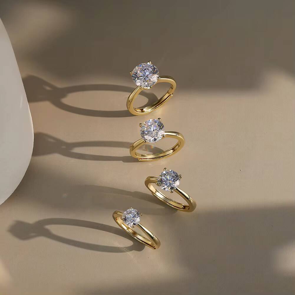 Rinntin LZR37 FourClaw Setting Premium 8A Cubic Zirconia 925 Sterling Silver Engagement Rings Round Cut 1ct 2ct 3ct 4ct