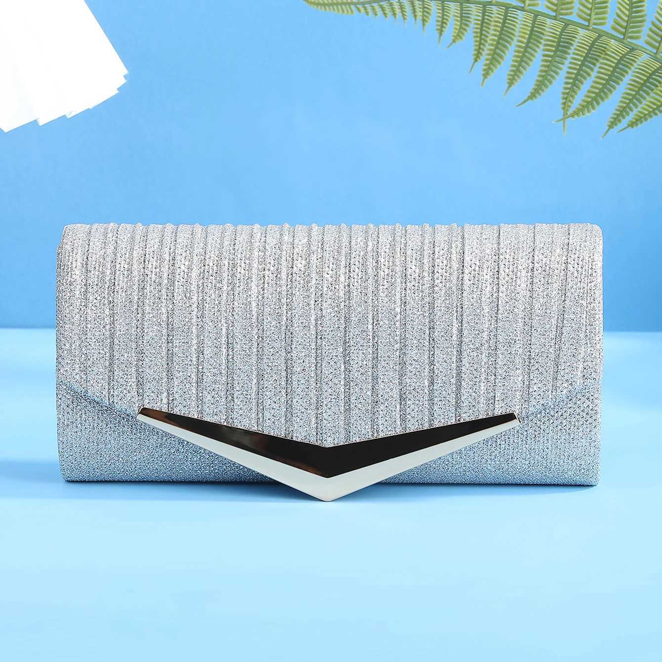 Womens Glitter Pleated Party Handbag Shiny Evening Clutch Bag for Daily Dress And Wedding Dress Occasions H251027