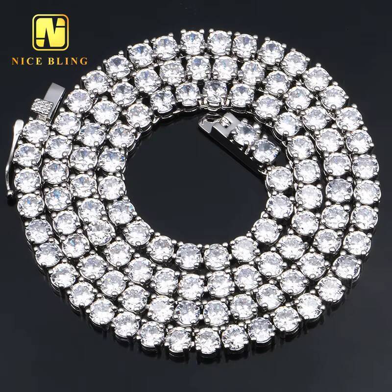 Zircon Jewelry 3mm 4mm 5mm Round 5ACZ Diamond Copper Set Zircon Single Row Diamond Hip Hop Tennis Chain