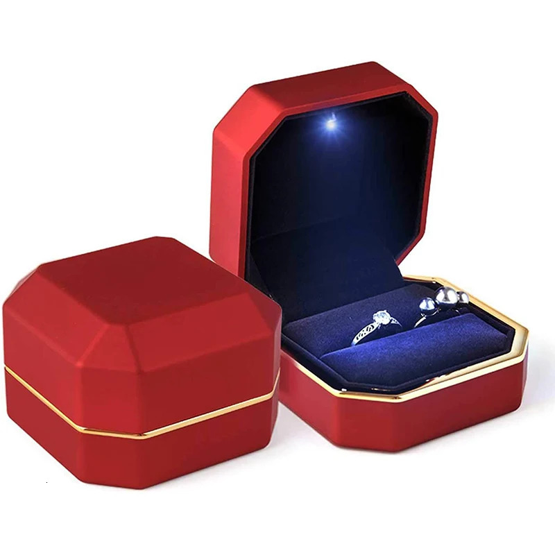 1 Pcs LED Jewelry Ring Box Velvet Rubber Necklace Pendant Gifts Display With Light For Proposal Engagement Wedding Case 251022