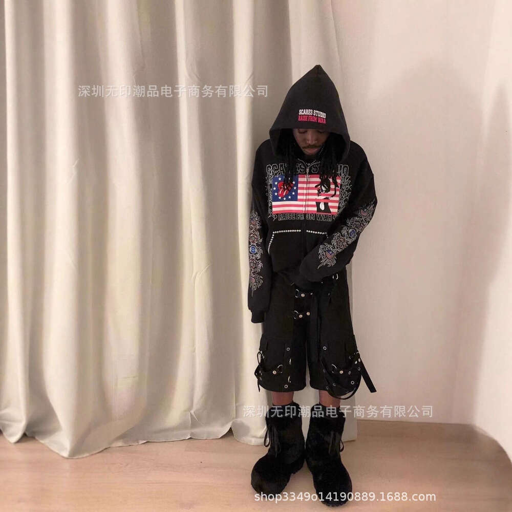 Street New Dark Style American Star Print Hoodie Sweatshirt