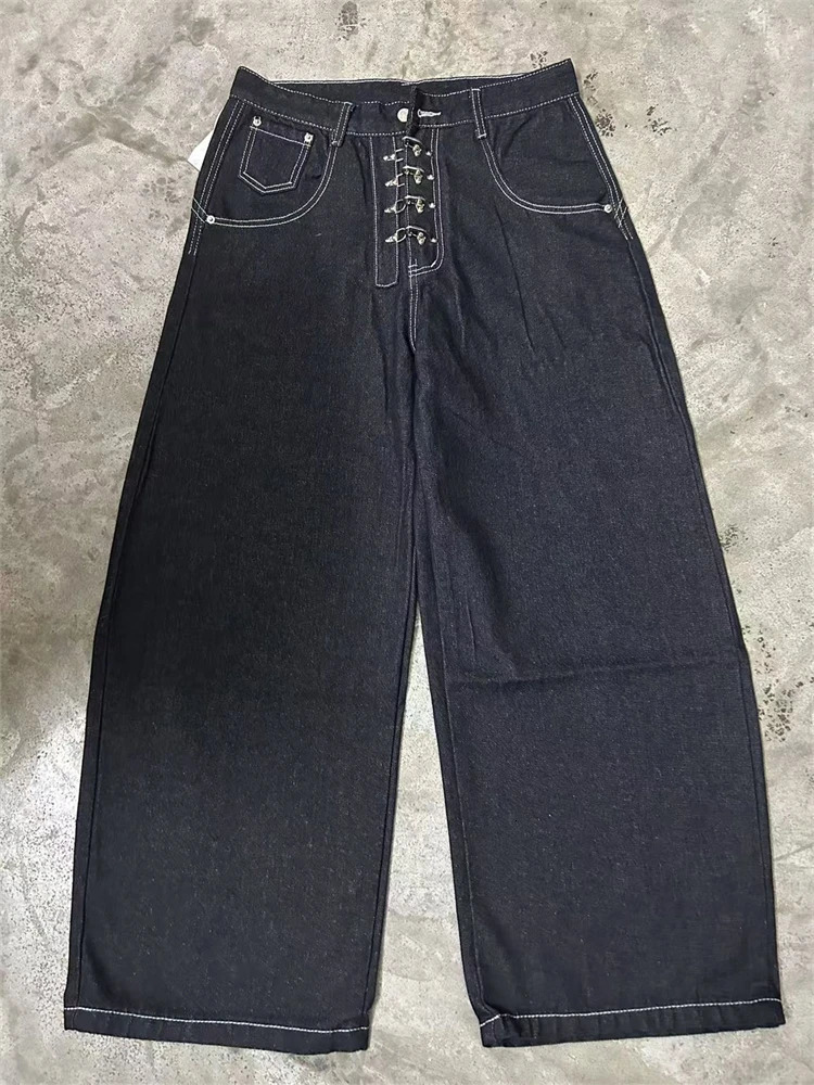 Womens Metal Buckle n Curved Wideleg Jeans High Waist Straight Baggy Denim Pants Female Vintage Street Style Trouser 251027