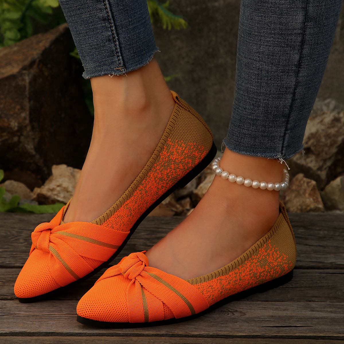 Casual Breathable Women's Knitted Shoes Spring/Summer Gradient Pointed Toe Flat Sole Flat Heel Soft Sole Comfortable Shoes