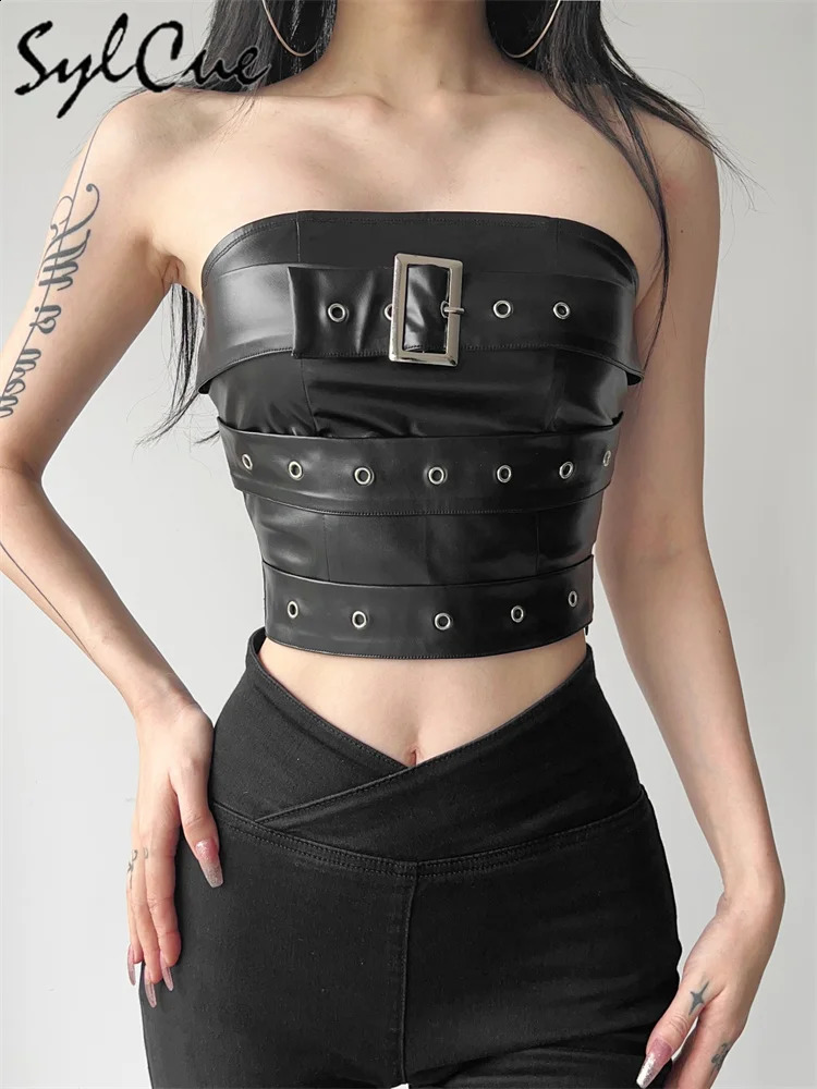 Sylcue Classic Retro Matte Black Mysterious Sexy AllMatch Personality Fashionable Summer Travel Women Belt Chest Wrap Vest 251027