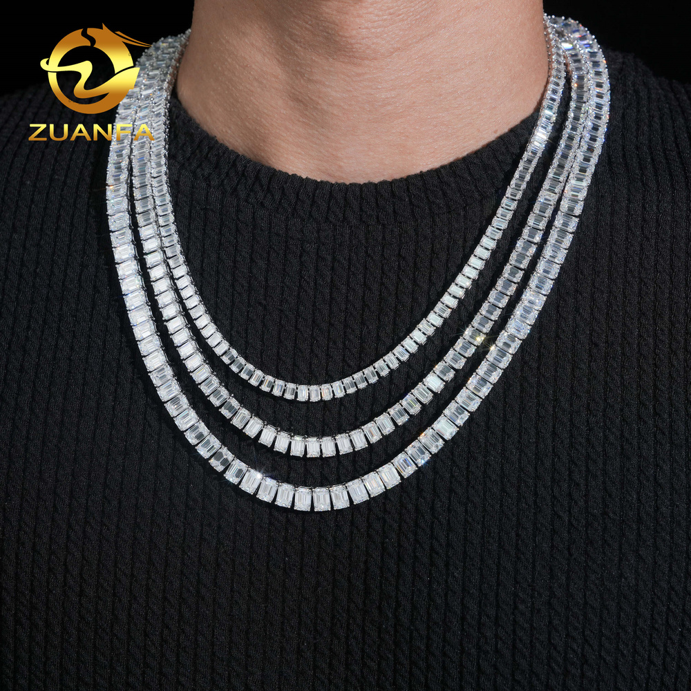 Fine Jewelry Emerald Cut Tennis Chain Moissanite Pass Diamond Test 925 Sterling Silver Gold Plated Luxury Tennis Chain