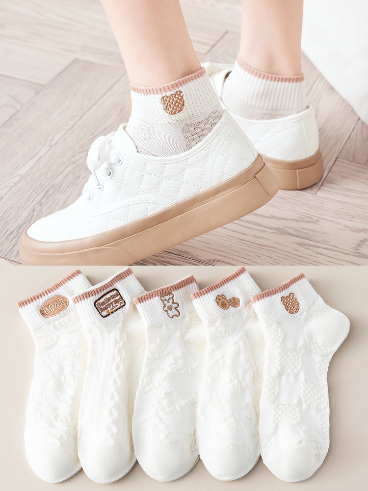 OC-David 511001 College Socks Women's Short Shallow Mouth Cute Short Tube Socks White Boat Socks Wholesale and Customization