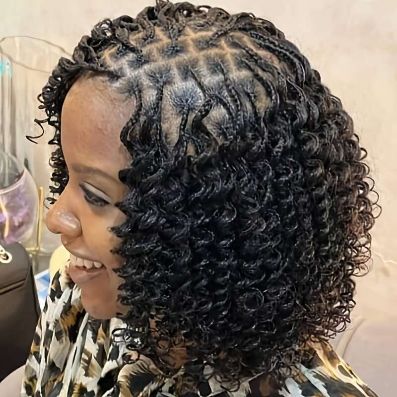 14 Inch Bob Spiral Knotless Box Full Braid Women Frontal Blended Braided Wig With Boho Curls Lace Front Braids Wigs For Daily Halloween, Christmas, Ne