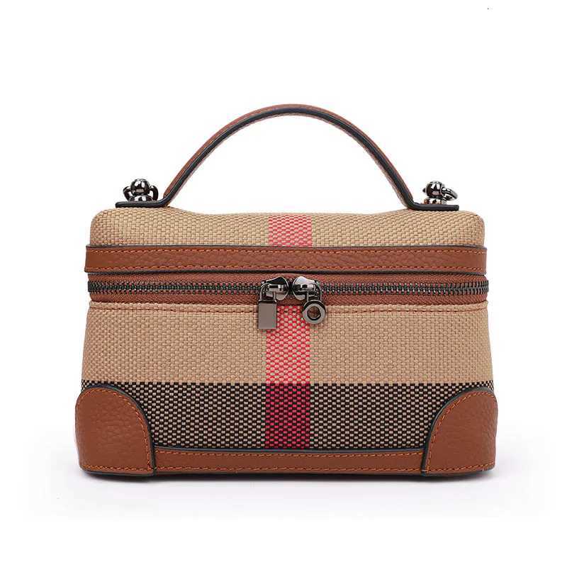 Aidrani New womens shoulder crossbody mini bag plaid small square bag made of canvas and cowhide materialT251028
