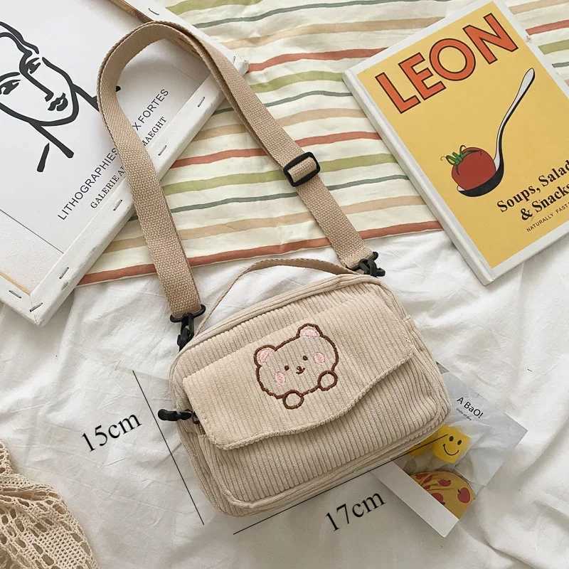 Hot Cute Teddy Bear Embroidered Diagonal Shoulder Bag Corduroy Leisure Bag Womens Crossbody Bag Travel Purses and Daily HandbagW251028