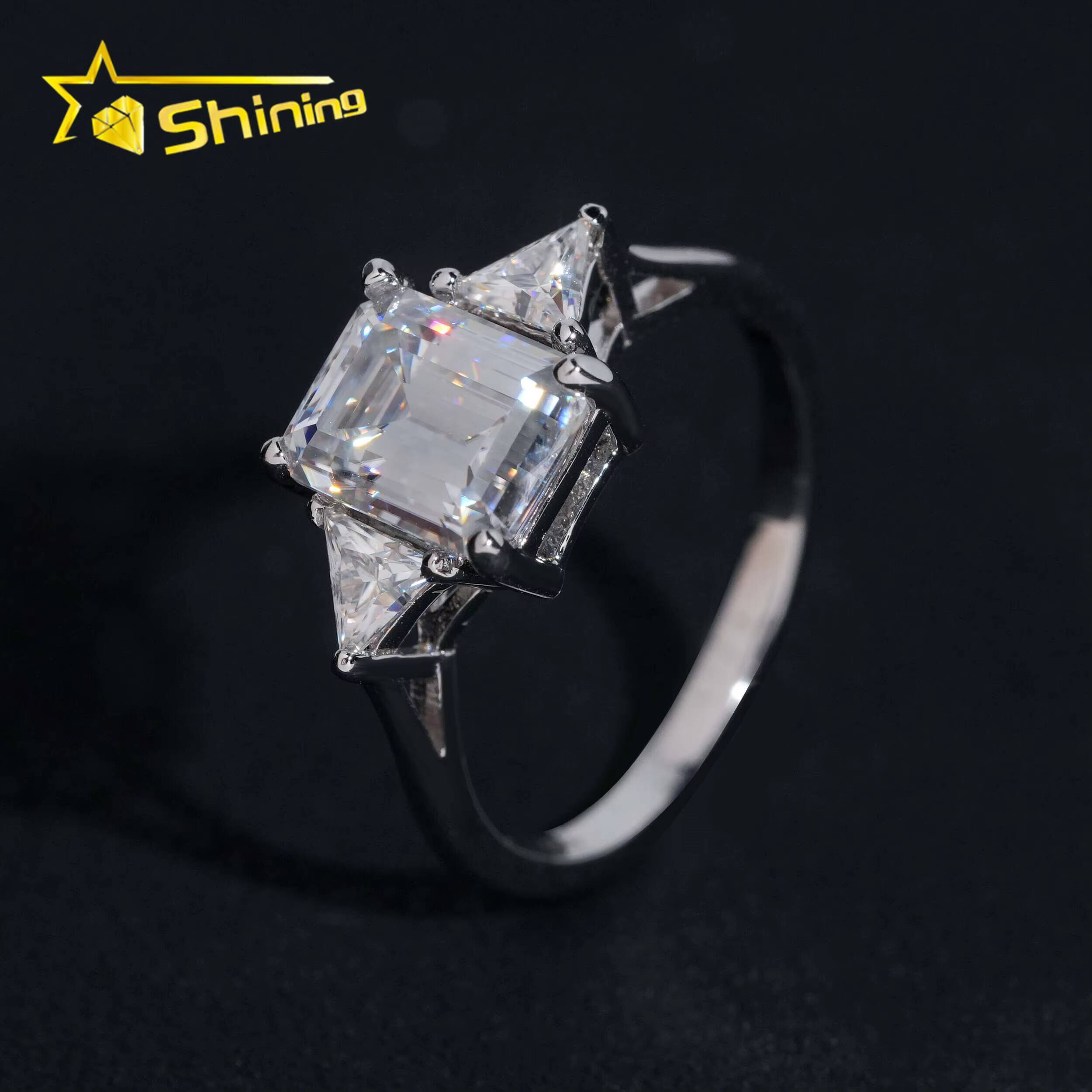 Pass Diamond Tester Luxury Emerald Cut S925 Sterling Silver with VVS Women Engagement Wedding Moissanite Diamond Ring
