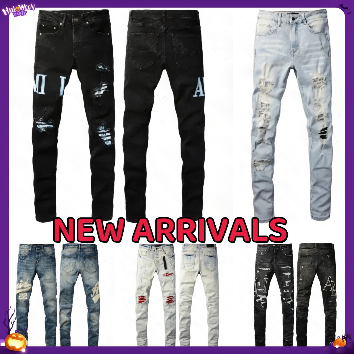 Jeans Designer Street High Hole Patch Men's Womens Star Embroidery Denim Jeans Stretch Slim-Fit Y2k Amirijeand Denim Jeans Pant Biker Skinny Jeans