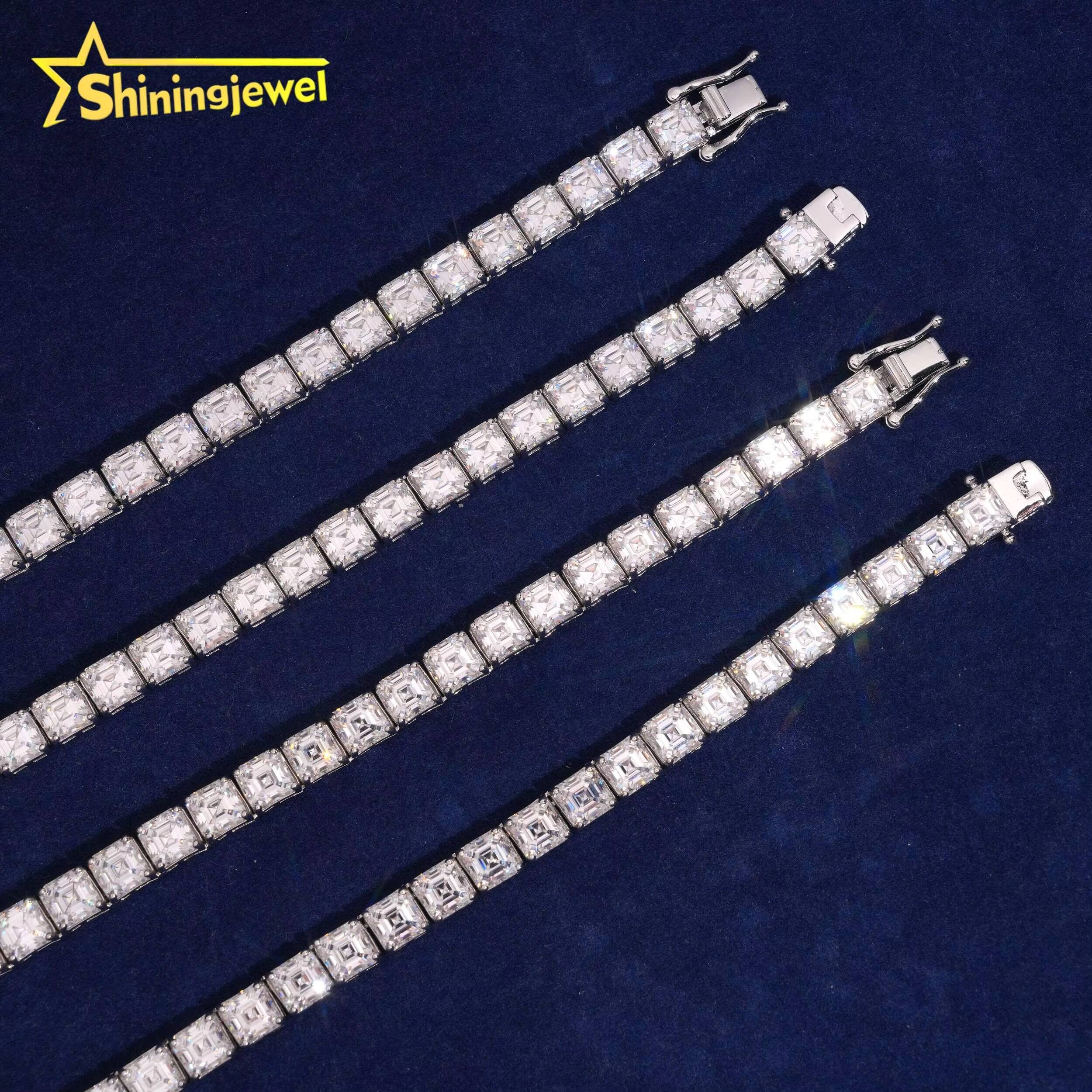 New Arrival 08ct Main Stone Asscher Cut Moissanite Tennis Chain Fine Jewelry Women GRA Certificated Iced Out Moissanite Chain