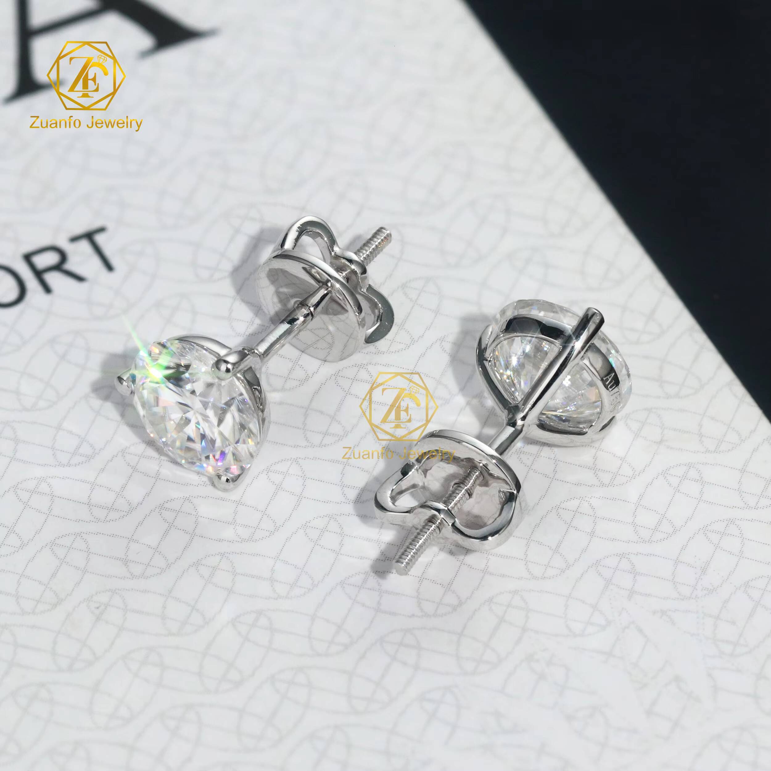 18k Moissanite Stud Earrings 65mm Round Brilliant Silver Martini Set Fine Wedding Jewelry Accessories