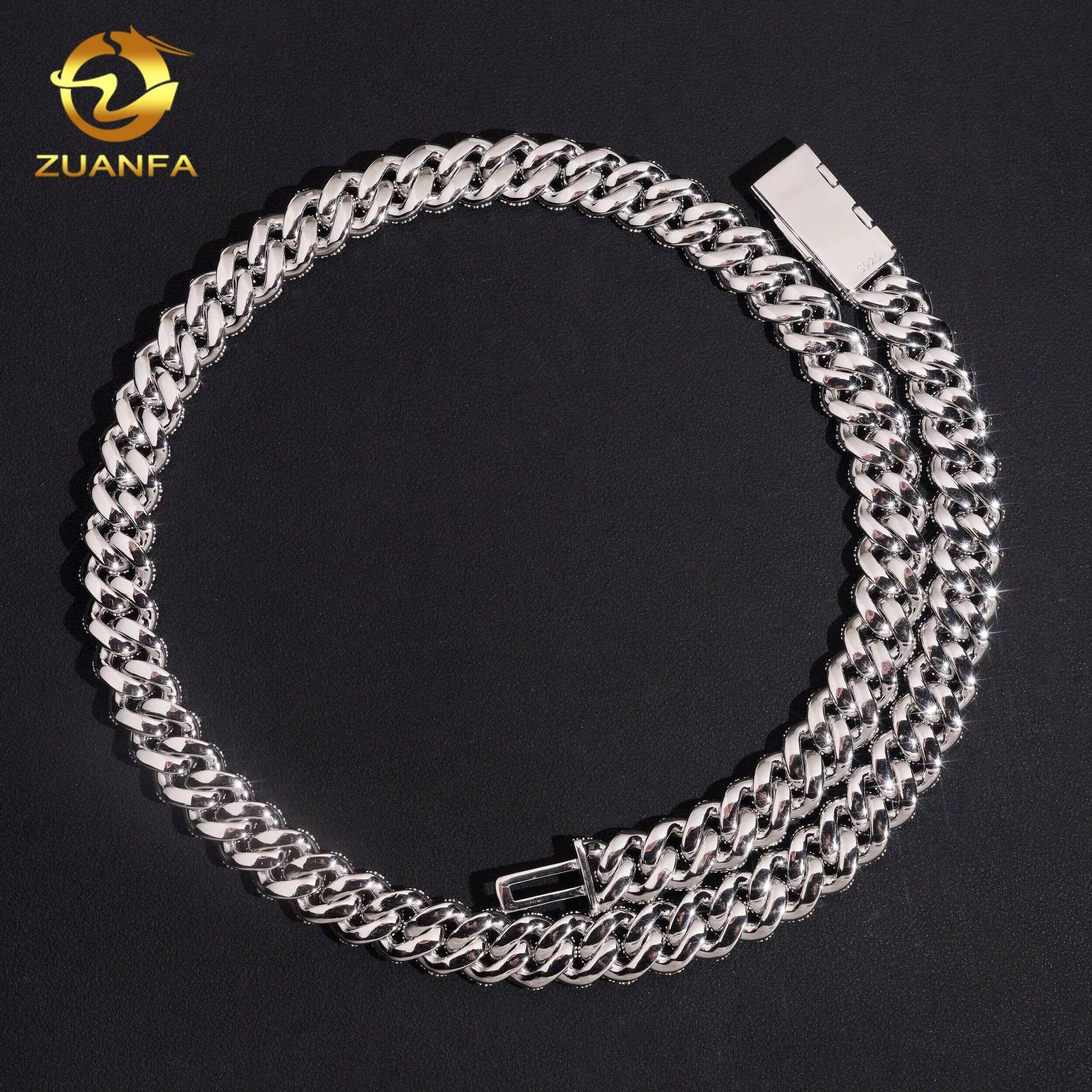 13mm Solid 925 Silver VVS Moissanite Cuban Link Chain Hip Hop Jewelry Moissanite Cuban Chain Moon Shape Link