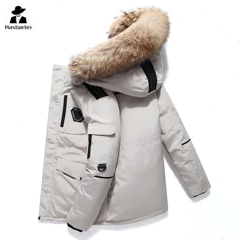 Winter Down Jacket Mens South Korea Running Fur Collar Hooded White Duck Down Warm Coat Mens Coldproof Tooling Parka 251023