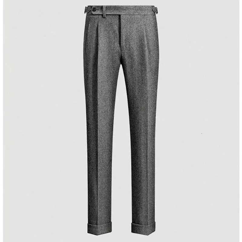 Fashion Naples Suit Pants Men England Style High Waist Business Straight Slim Trouser Autumn Winter Woolen Vintage Gurkha Pant W251028