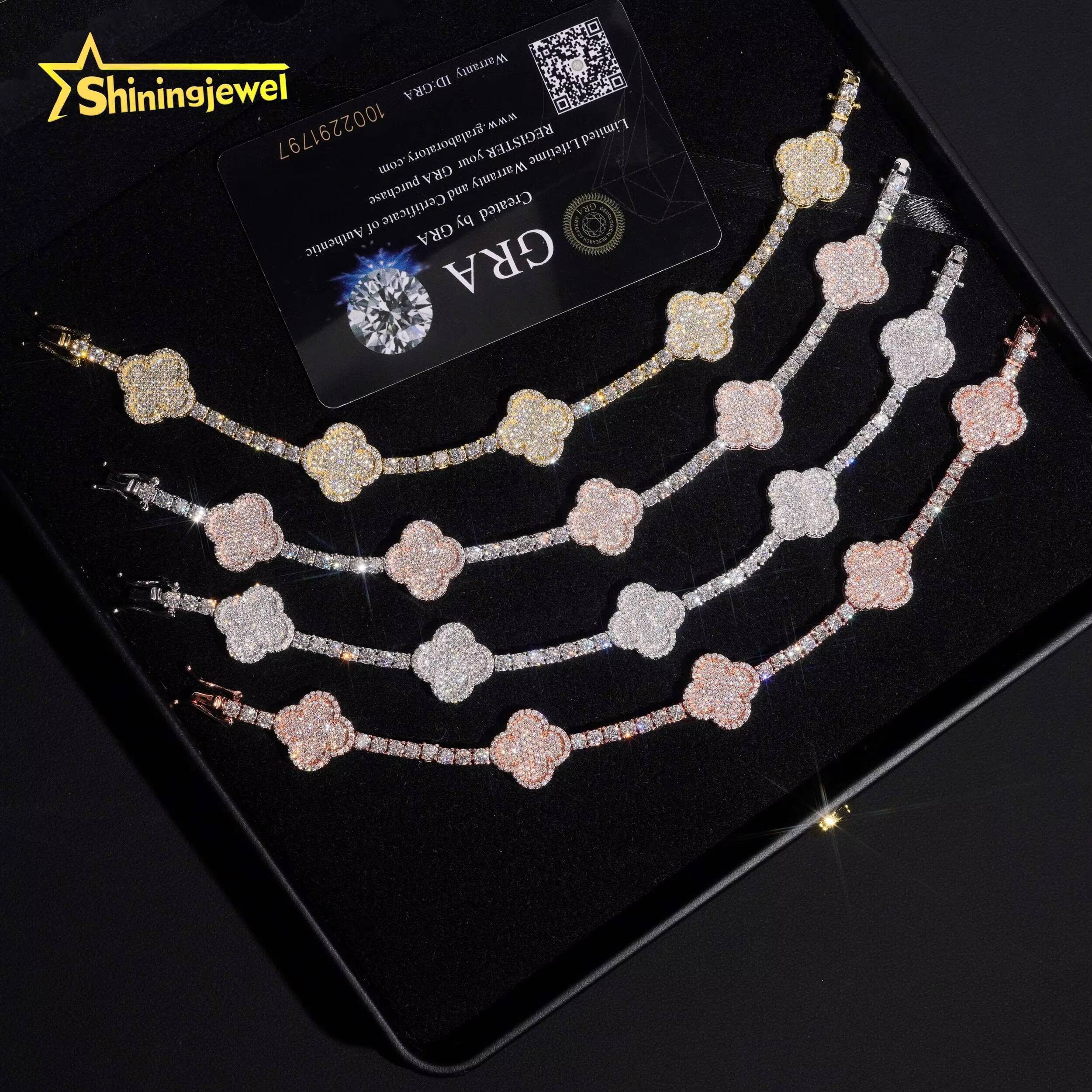 Hot Sale Pass Diamond Tester Fashion Jewelry 3MM Bracelet 925 Sterling Silver VVS Moissanite Diamond Tennis Clover Bracelet