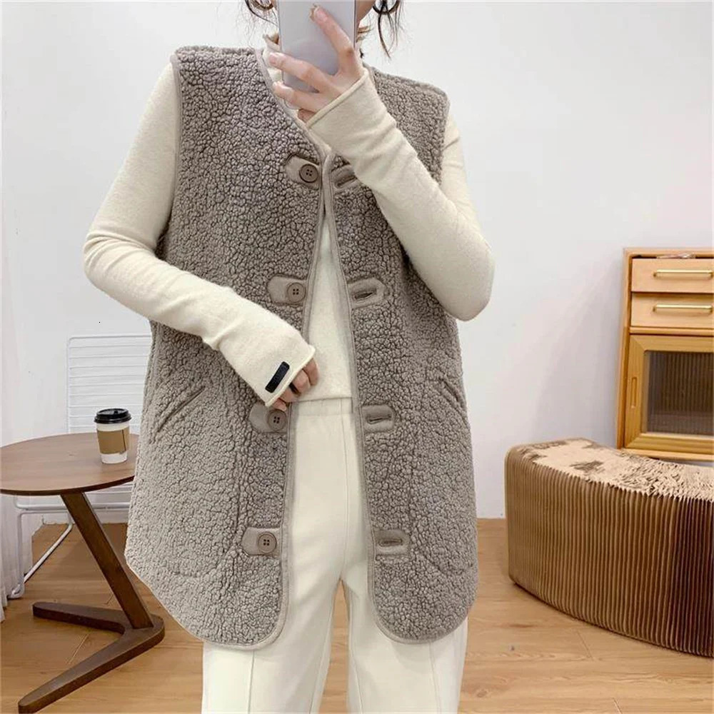 Coats Womens Waistcoat Autumn Winter Style Lamb Fur Loose Korean Version Sleeveless Vest Style Basic Tops 251027