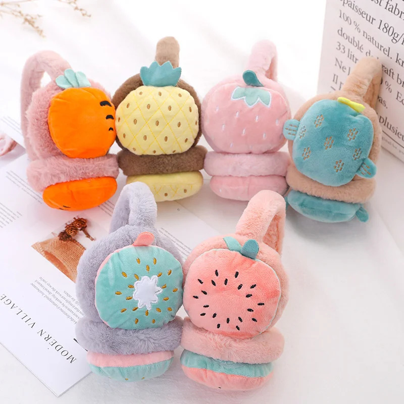 Cute Cartoon Fruit Girls Winter Warm Ear Muffs Fluffy Fold Burger Shape Headphone Earmuffs Soft Cashmere Warmer Fur Earlap 251024