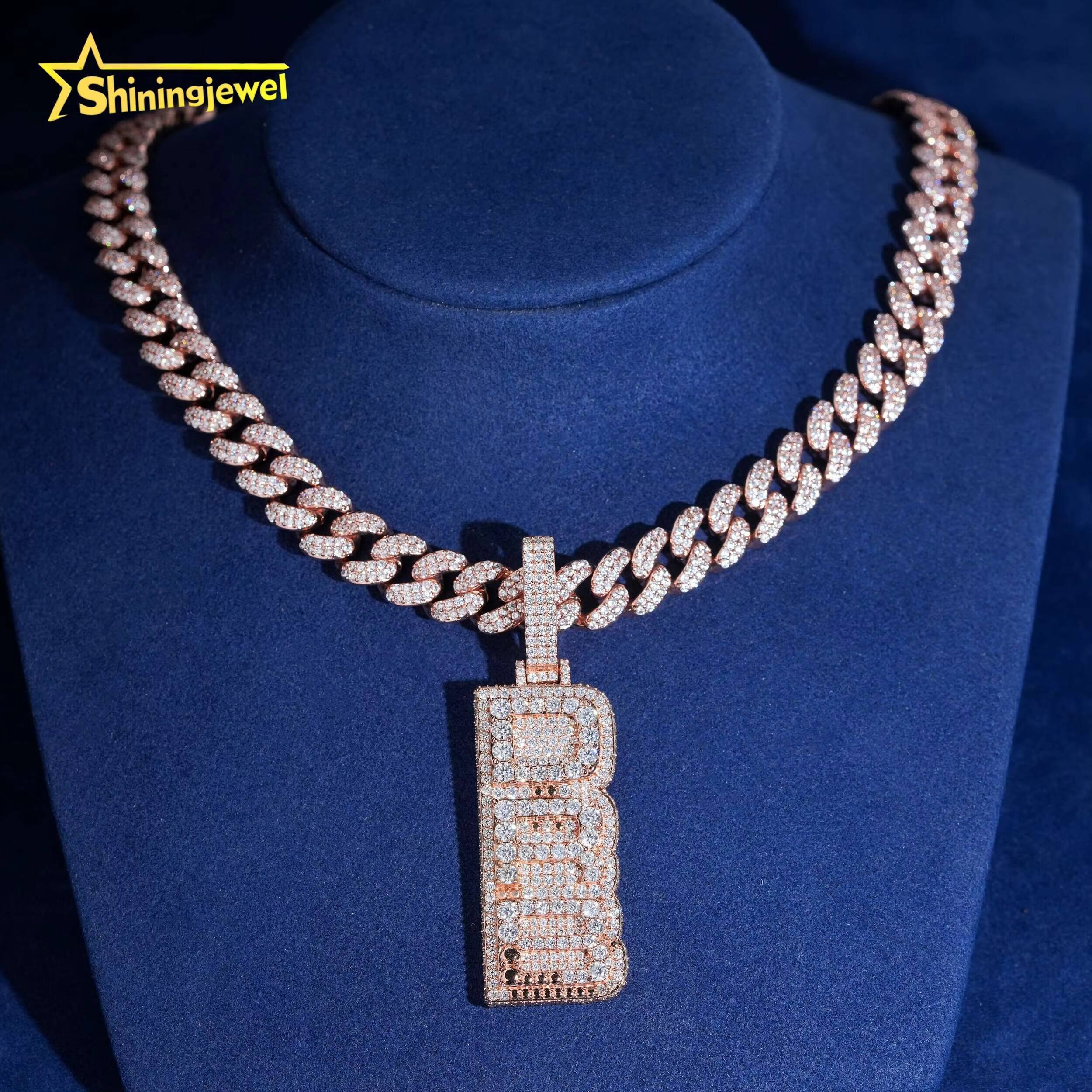 Fine Hip Hop Jewelry VVS Moissanite Letter Charm Jewelry 925 Silver Iced Out Diamond Moissanite Jewelry Rose Gold Pendant Charm