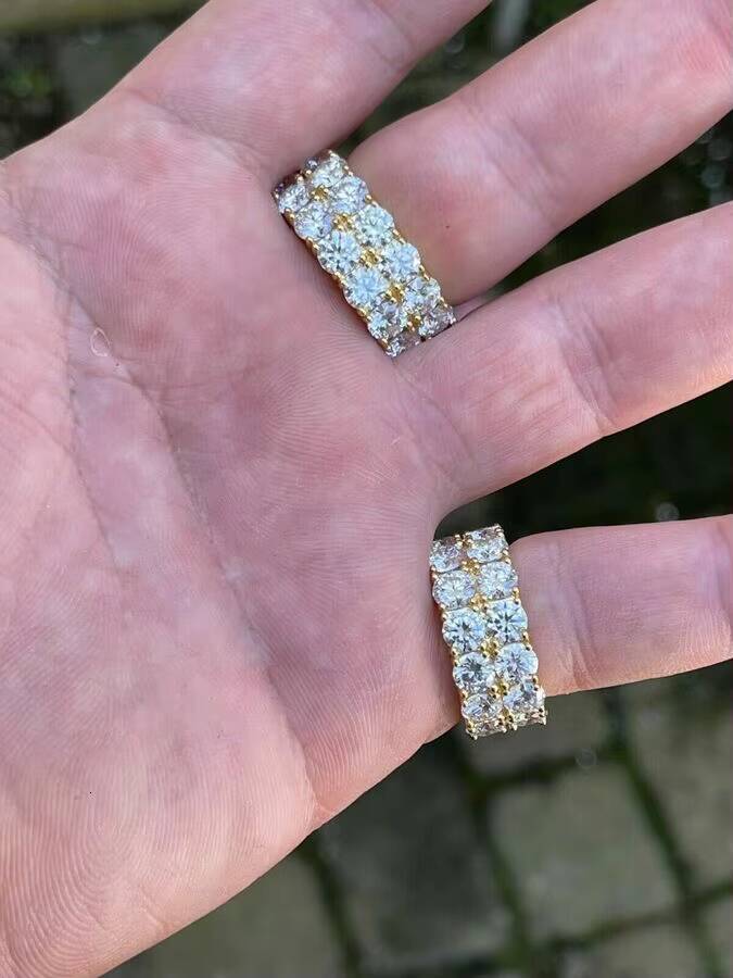 Good Quality Customized 10mm Width S925 Silver Vermeil Iced Tennis Hip Hop Moissanite Rings