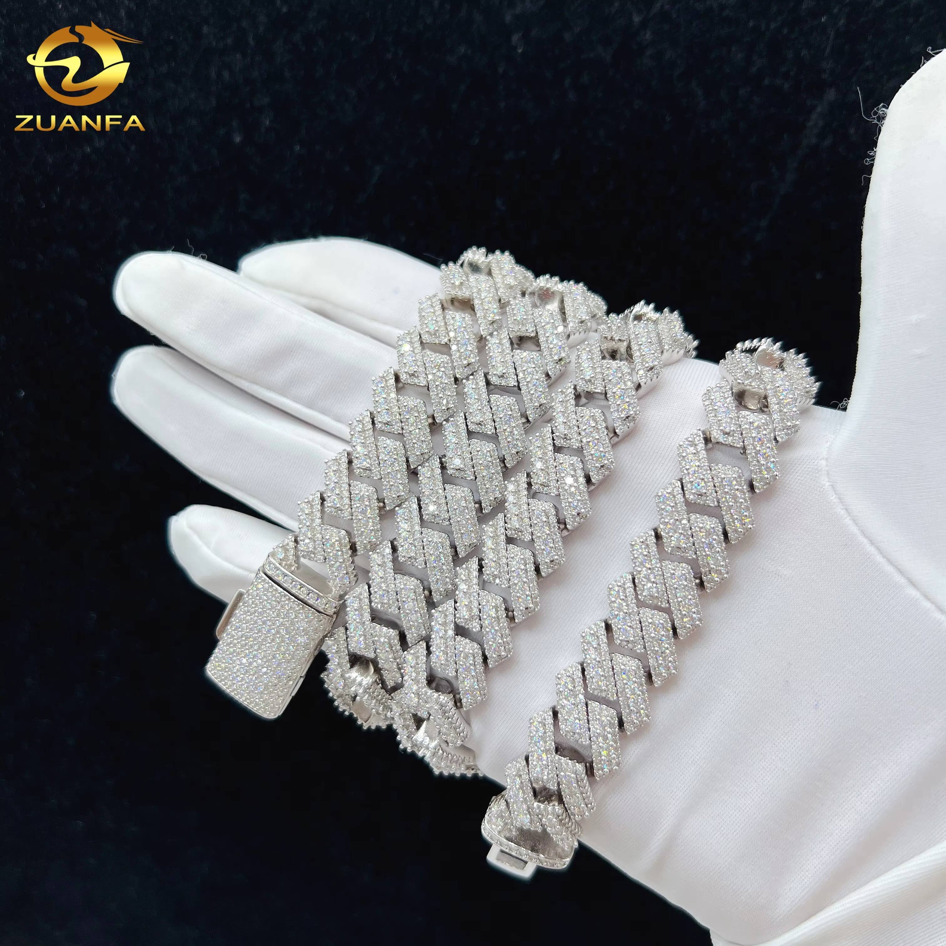 15mm Iced Out VVS Moissanite Jewelry Custom 925 Sterling Silver Custom Hip Hop Cuban Link Chain