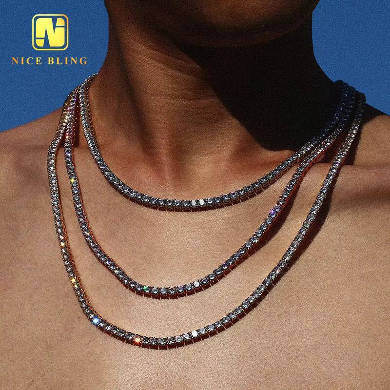 Zircon Jewelry 3mm 4mm 5mm Round 5ACZ Diamond Copper Set Zircon Single Row Diamond Hip Hop Tennis Chain