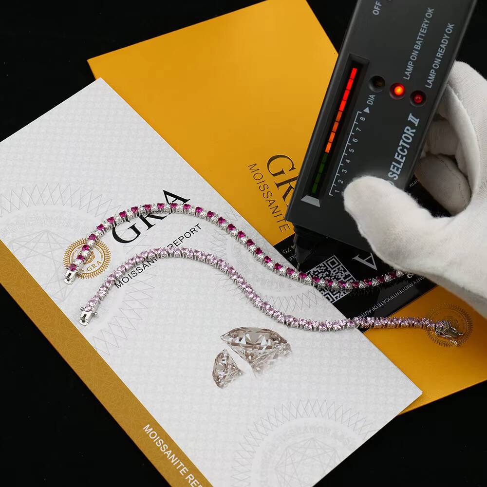 Wholesale Custom 925 Sterling Silver Womens Tennis Chain Bracelet 3mm With Heart Diamonds Pink Vvs Featuring Zircon Moissanite