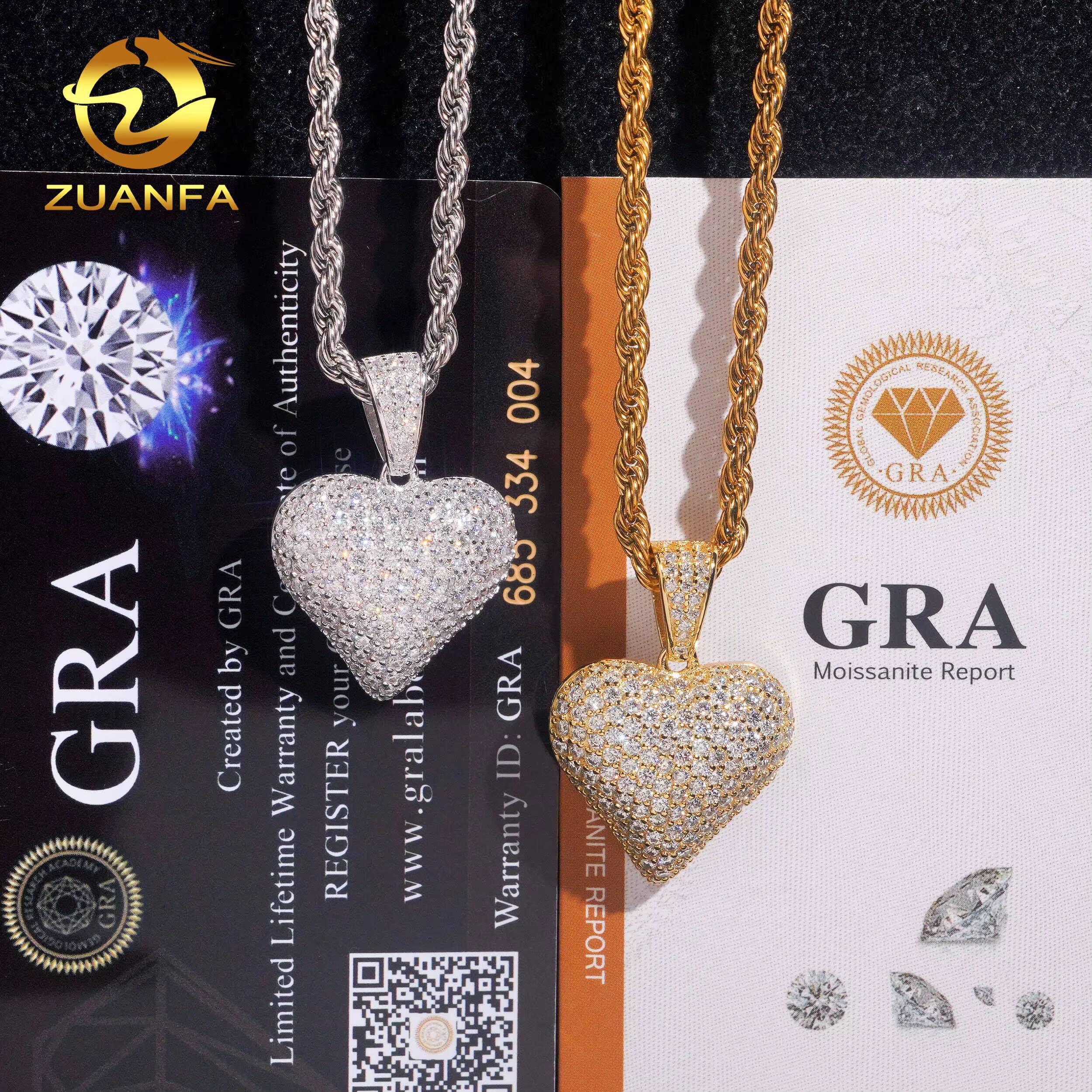 USA Local Stock 925 Silver Hip Hop Moissanite Jewelry Custom Iced Out Pendant VVS D Moissanite Diamond Heart Charm Pendant