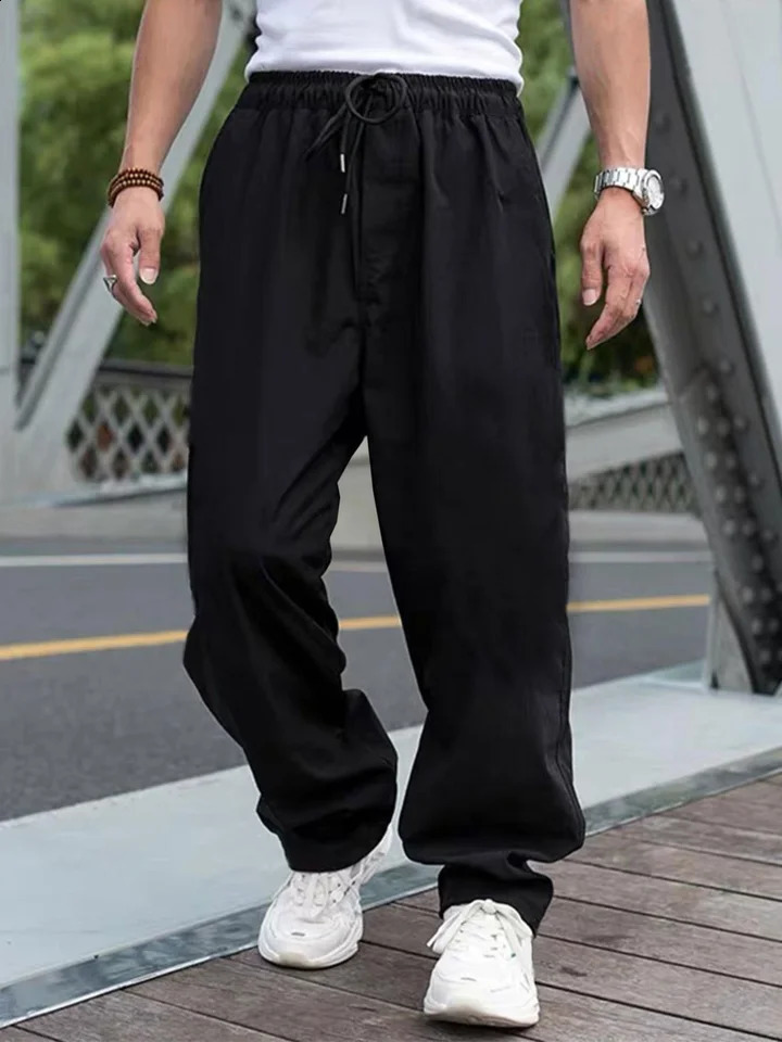 Mens Drawstring Waist Cargo Pants Regular Fit Casual Comfy Straight Leg Trousers for Outdoor Daily Wear Fashion 251027