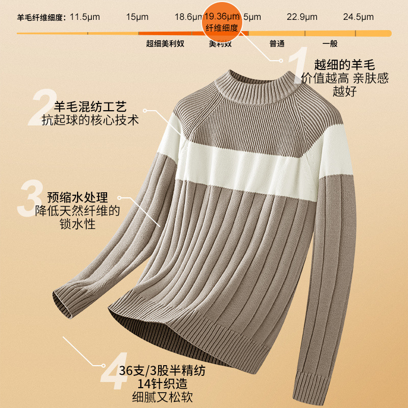 Men's Wool Lyocell Sweater Autumn Designer Sweater Winter New High-end Black Half Turtleneck Long Sleeve Warm Knitted Base Shirt