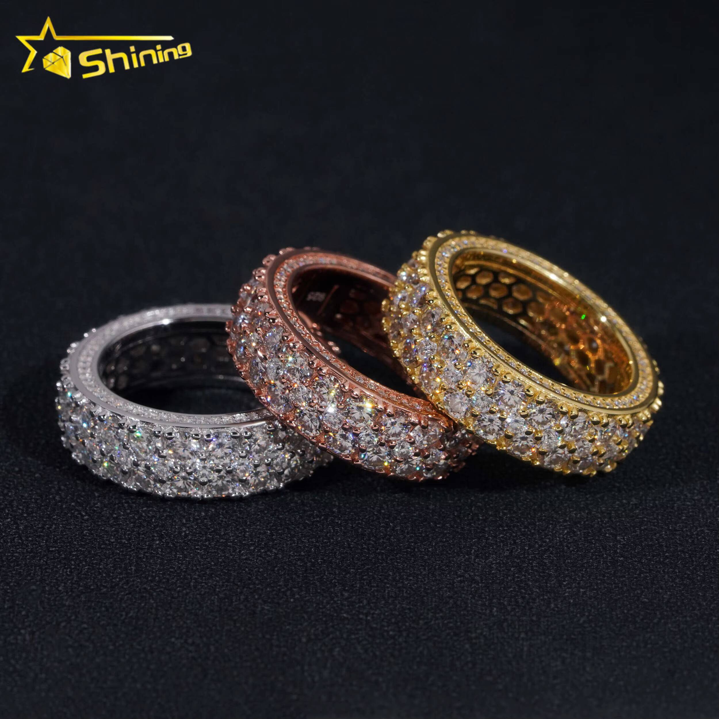 Pass Diamond Tester Hip Hop Jewelry 925 Sterling Silver Fully Iced Eternity VVS Diamond Moissanite Iced Out Ring for Men