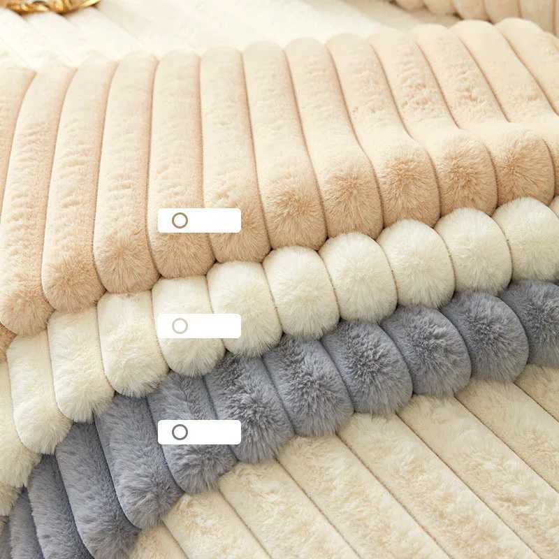 Winter Thick Faux Rabbit Plush Sofa Cushion Solid Anti Slip Sofa Cover for Living Room Office Striped Quilted Warm Seat Cushion C251028