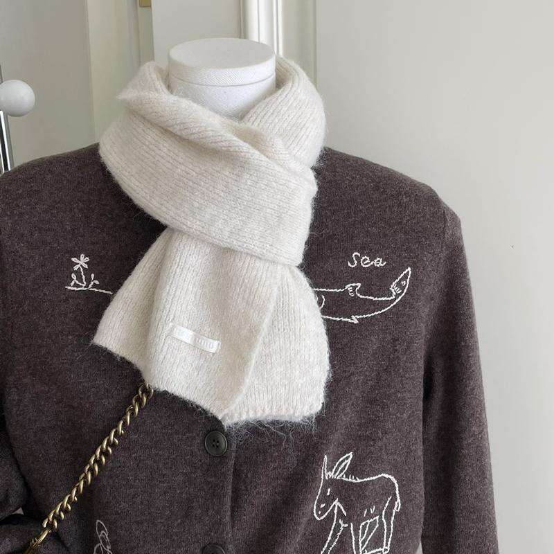 Milky White Mini Solid Color Korean Student Whitening Autumn Winter Warm Scarf Women's Blue