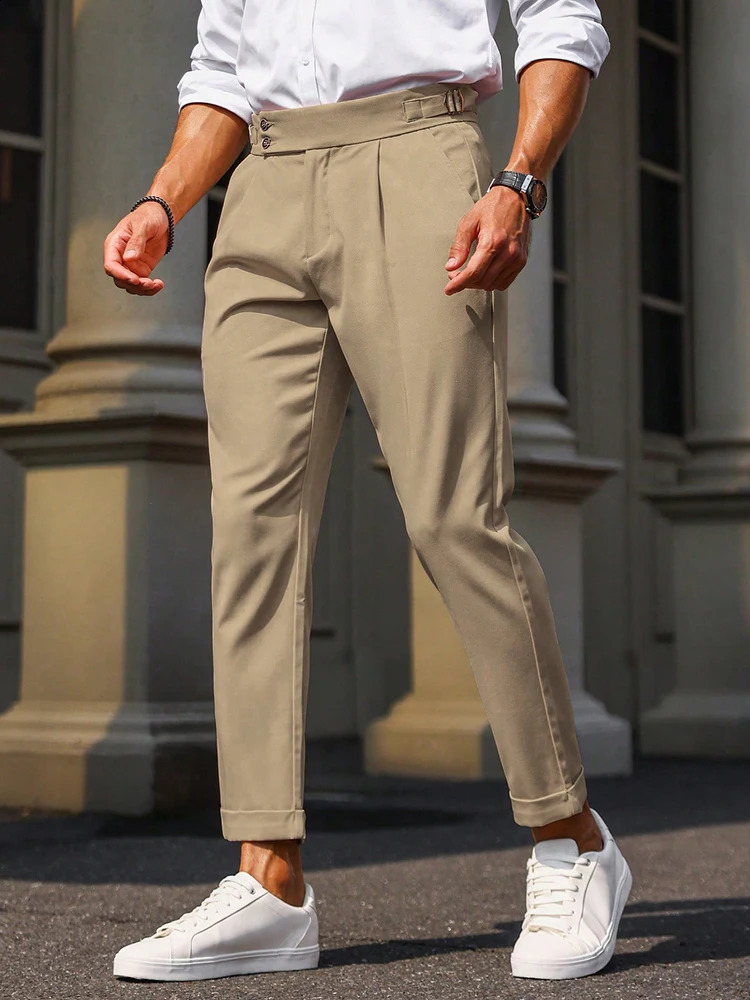 Vintage High Waisted Trousers For Mens Spring Autumn Stylish Pleated Straight Suit Pants Men Solid Color Business Casual Chinos 251027