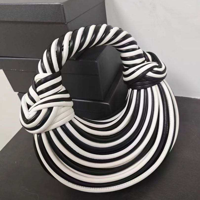 Designer Handwoven Knotted Noodle-Strap Long Shoulder Strap Wristlet Bag - Light Luxury Compact Lightweight Handwoven Knot Design Wristlet with Adjust