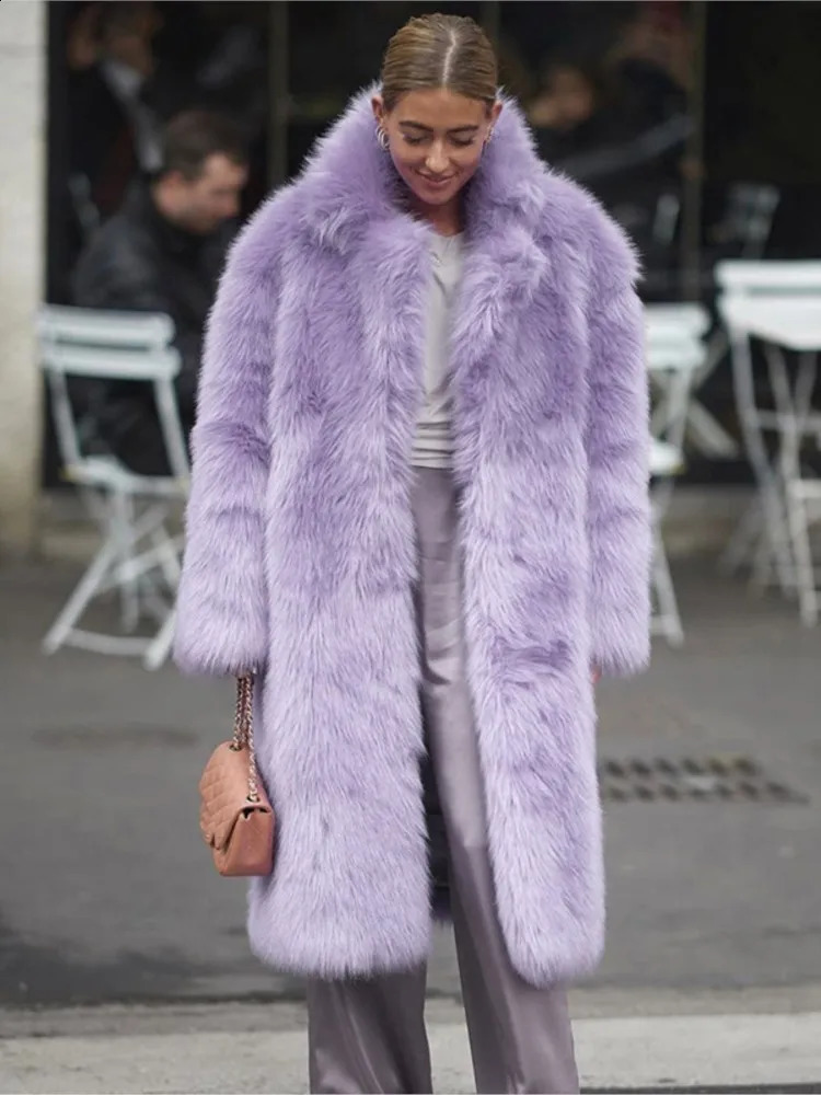 Long Fur Coat Women Winter Outfits High Quality Purple Faux Jacket Thick Warm Womens Clothes Fluffy Coats 251018