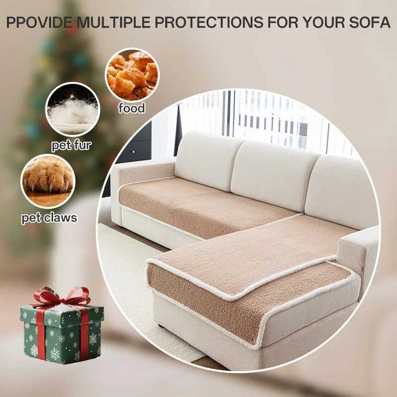 Solid Lamb Wool Sofa Cover for Living Room AntiSlip WearResistant Couch Covers for Autumn and Winter Soft Armless Seat Cushion C251028