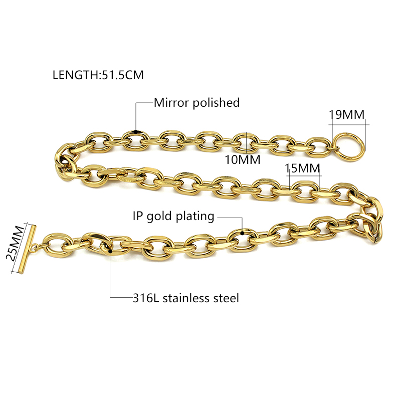 Vintage Women Jewelry Toggle Choker Necklace 18k Gold Plated Stainless Steel Thick Chunky Cuban Link Chain Necklace Women