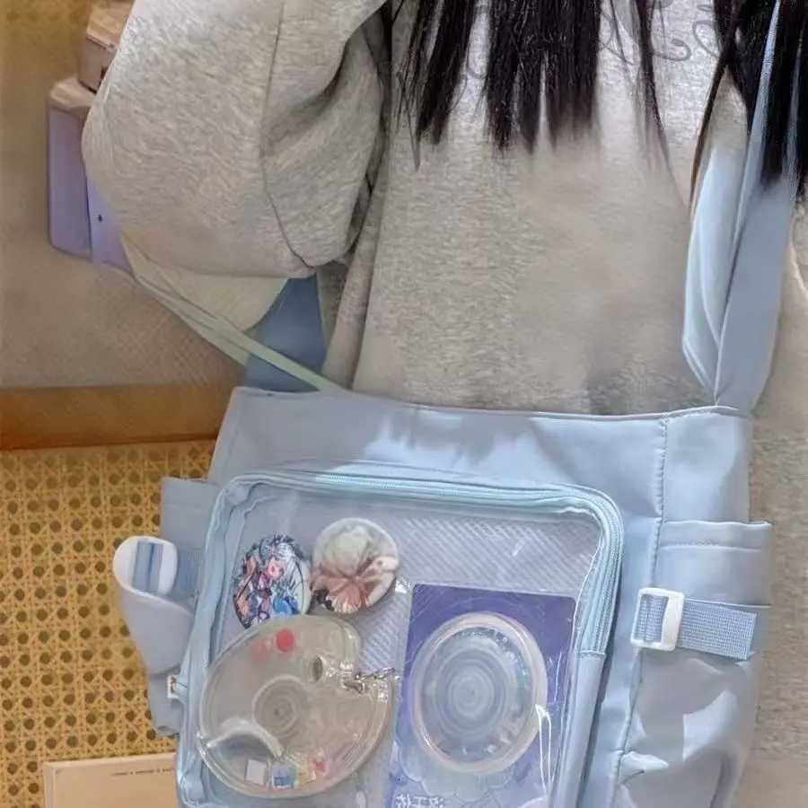 Y2K Cute Girl Ita Bag Preppy Style Large Capacity Class Messenger Bag Women Transparent DIY Badge Bag Daily Casual Shoulder BagW251028
