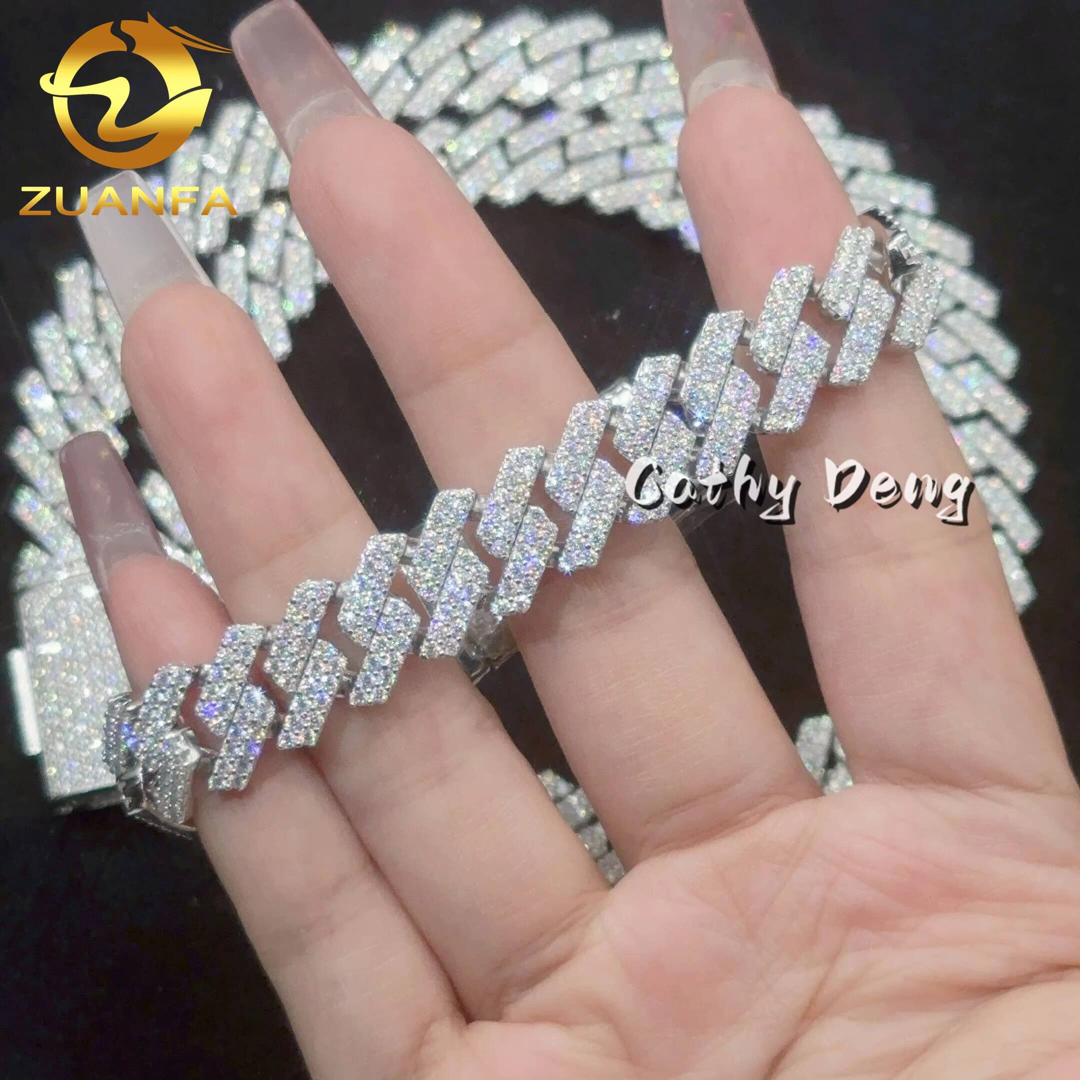 Ready to Ship 13mm Cuban Link Chain Moissanite Hip Hop Jewelry 925 Silver Iced Out Cuban Chain Necklace With GRA Certificate