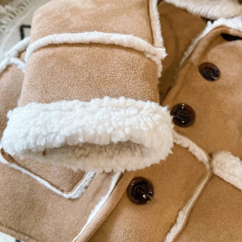 2025 Winter Baby Boys Jacket Lamb Wool Lining Plus Velvet Thick Warm Hooded Coat For 26 Years Kids Fashion Outerwear 251027