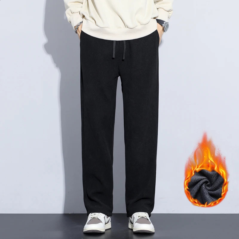 Coffee Khaki Black Gray Loose Casual Pants Men Winter Fleece Thermal Fashion Trousers Thick Velvet Straight Wide Leg Sweatpants 251027
