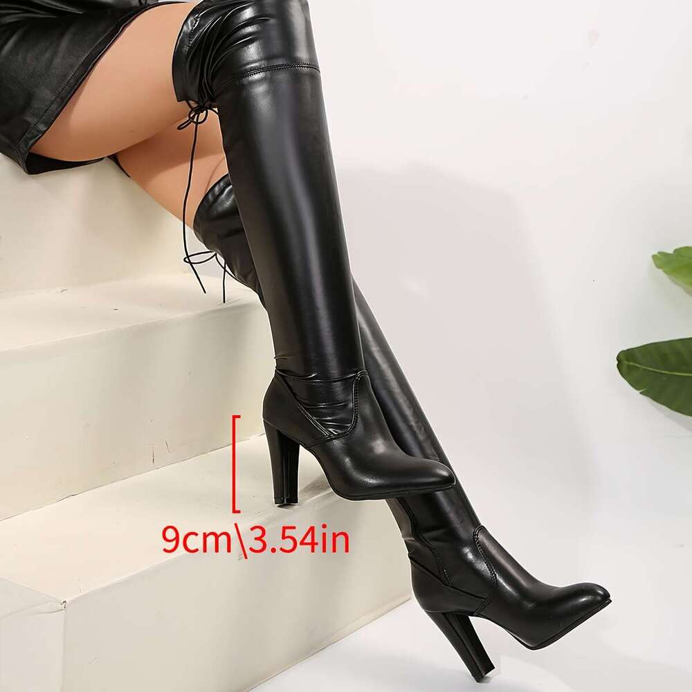 Fashionable And Versatile Italian Retro Long Women's Over-The-Knee Boots, Featuring A Minimalist Unique Design With Super-High Heels, Suitable Eu