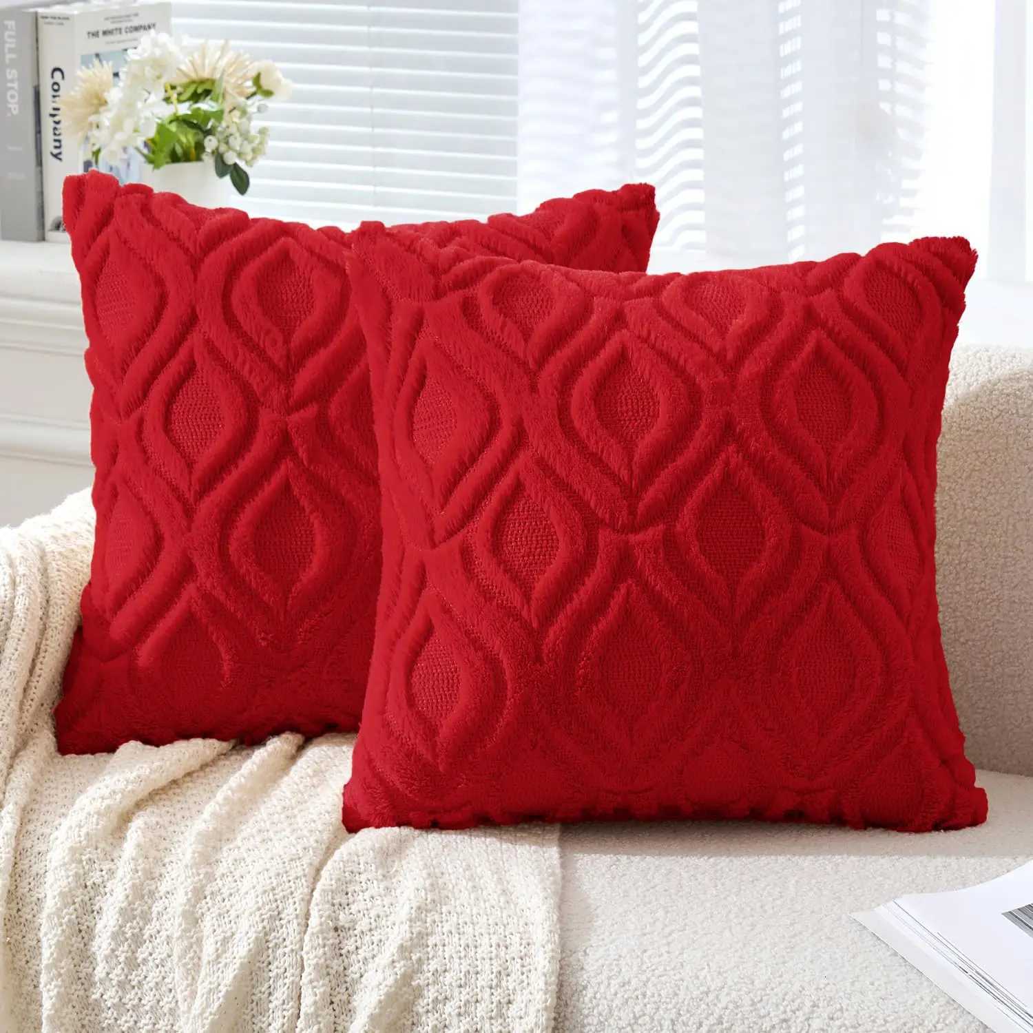 Pillow Case Neutral Red Christmas Throw Covers Decorative Soft Plush Faux Wool Couch Covers for Sofa Bed Living Room C251028