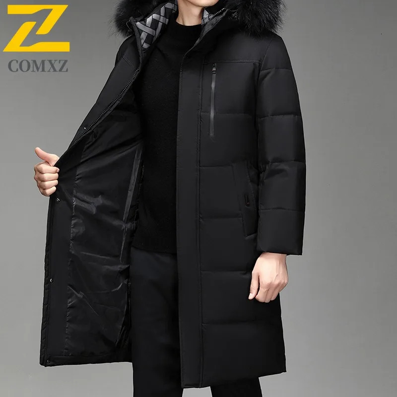 Maxbarley Winter Warm Puffer Coat Men Thick Fur Collar Hooded White Duck Down Padding Coat Snow Ski Long Down Jacket 251023